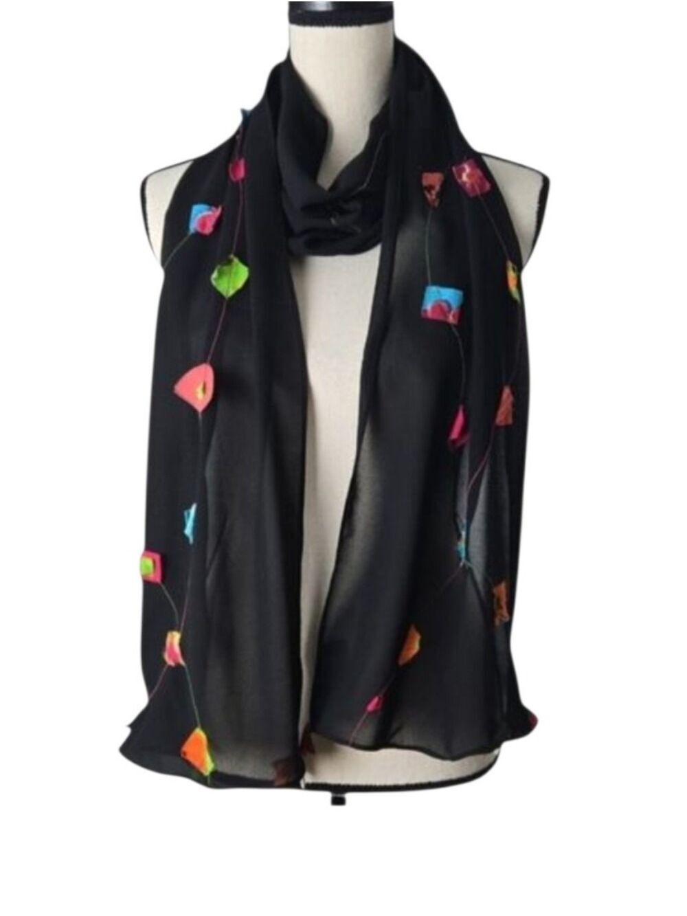 Y2K Dilemma Dhun Shroff Black Semi Sheer Geometric 3D Art to Wear Scarf
